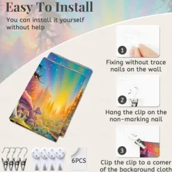 Blacklight Tapestry UV Reactive Glow in the Dark Glow Party Neon Mushroom Pathway Landscape Psychedelic Trippy Misty Hanging Tapestry Wall Art Mural for Living