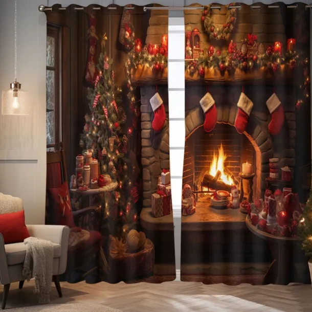 Blackout Curtain Drapes Farmhouse Grommet/Eyelet Barn Wood Door Curtain Panels For Living Room Bedroom Door Kitchen Window Treatments Thermal Insulated Room Darkening