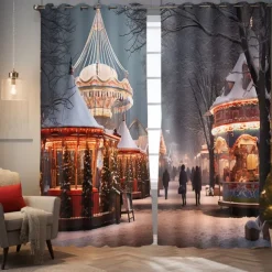 Blackout Curtain Drapes Farmhouse Grommet/Eyelet Barn Wood Door Curtain Panels For Living Room Bedroom Door Kitchen Window Treatments Thermal Insulated Room Darkening