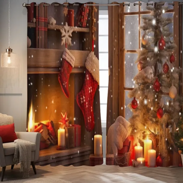 Blackout Curtain Drapes Farmhouse Grommet/Eyelet Barn Wood Door Curtain Panels For Living Room Bedroom Door Kitchen Window Treatments Thermal Insulated Room Darkening