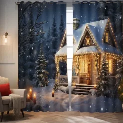 Blackout Curtain Drapes Farmhouse Grommet/Eyelet Barn Wood Door Curtain Panels For Living Room Bedroom Door Kitchen Window Treatments Thermal Insulated Room Darkening