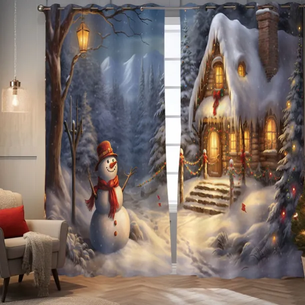 Blackout Curtain Drapes Farmhouse Grommet/Eyelet Barn Wood Door Curtain Panels For Living Room Bedroom Door Kitchen Window Treatments Thermal Insulated Room Darkening