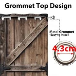 Blackout Curtain Drapes Farmhouse Grommet/Eyelet Barn Wood Door Curtain Panels For Living Room Bedroom Door Kitchen Window Treatments Thermal Insulated Room Darkening