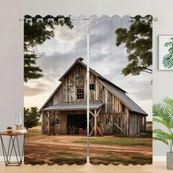 Blackout Curtain Drapes Farmhouse Grommet/Eyelet Barn Wood Door Curtain Panels For Living Room Bedroom Door Kitchen Window Treatments Thermal Insulated Room Darkening