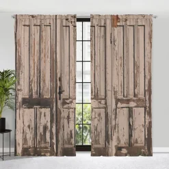 Blackout Curtain Drapes Farmhouse Grommet/Eyelet Barn Wood Door Curtain Panels For Living Room Bedroom Door Kitchen Window Treatments Thermal Insulated Room Darkening