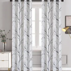 Blackout Curtain Drapes Leaf Printed,1 Panel Grommet Thermal Insulated Room Darkening Curtains for Bedroom and Living Room