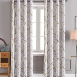 Blackout Curtain Drapes Leaf Printed,1 Panel Grommet Thermal Insulated Room Darkening Curtains for Bedroom and Living Room