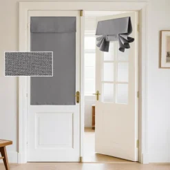 Blackout Linen Door Window Curtains for French Door, Tricia Room Darkening Adhesive Privacy Assured Thermal Insulated Blinds for Kitchen Glass Window