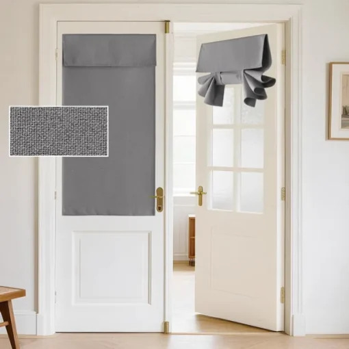 Blackout Linen Door Window Curtains for French Door, Tricia Room Darkening Adhesive Privacy Assured Thermal Insulated Blinds for Kitchen Glass Window