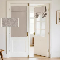 Blackout Linen Door Window Curtains for French Door, Tricia Room Darkening Adhesive Privacy Assured Thermal Insulated Blinds for Kitchen Glass Window