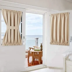 Blackout Window Curtains, Farmhouse Thermal Insulated Noise Reducing Privacy Faux Linen Patio/French/Glass Door Curtain Panel, 1 Panel