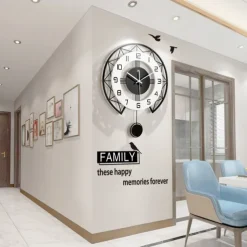 Black&White Modern Wall Clock 3D Hollow Design Pendulum Silent Metal Pointer Display Round Hanging Clock Living Room Wall Decor 35 43 50 cm