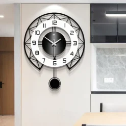 Black&White Modern Wall Clock 3D Hollow Design Pendulum Silent Metal Pointer Display Round Hanging Clock Living Room Wall Decor 35 43 50 cm