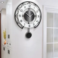 Black&White Modern Wall Clock 3D Hollow Design Pendulum Silent Metal Pointer Display Round Hanging Clock Living Room Wall Decor 35 43 50 cm