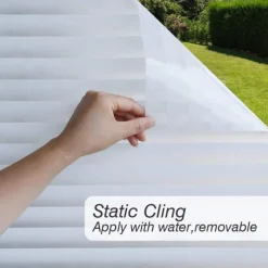 Blind Privacy Window Film Non Adhesive White Strips Window Sticker Faux Shutter Blinds Looking Static Cling Glass Covering for Home Office Security Protection UV Blocking