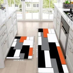 Block Color Orange Area Rug Kitchen Mat Non-Slip Oil Proof Floor Mat Livingroom Rug Indoor Outdoor Mat Bedroom Decor Bathroom Mat Entrance Rug Door Mat