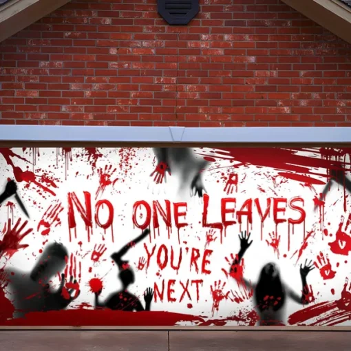 Bloody Halloween Banner- Long Halloween Outdoor Decoration Banner Bloody Hand Background Party Decoration Supplies for Wall Office Fence Yard Garage Backdrop Halloween Decorations