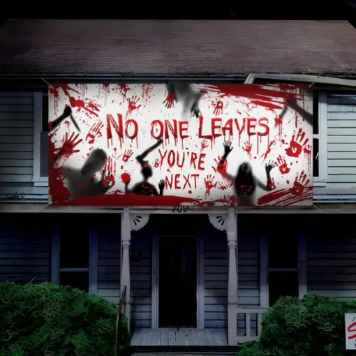 Bloody Halloween Banner- Long Halloween Outdoor Decoration Banner Bloody Hand Background Party Decoration Supplies for Wall Office Fence Yard Garage Backdrop Halloween Decorations