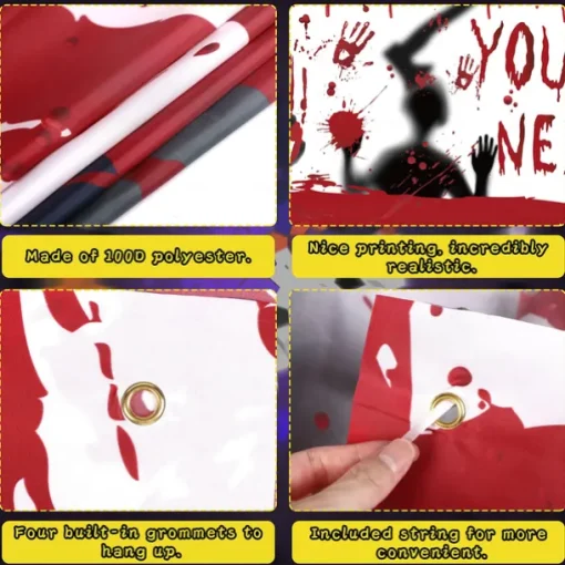 Bloody Halloween Banner- Long Halloween Outdoor Decoration Banner Bloody Hand Background Party Decoration Supplies for Wall Office Fence Yard Garage Backdrop Halloween Decorations