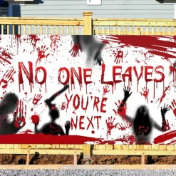Bloody Halloween Banner- Long Halloween Outdoor Decoration Banner Bloody Hand Background Party Decoration Supplies for Wall Office Fence Yard Garage Backdrop Halloween Decorations