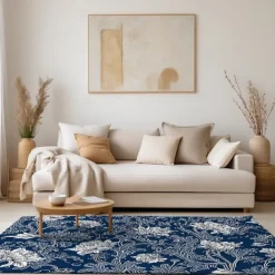 Blue Flower Area Rug Kitchen Mat Non-Slip Oil Proof Floor Mat Livingroom Rug Indoor Outdoor Mat Bedroom Decor Bathroom Mat Entrance Rug Door Mat Bird Tree of Life