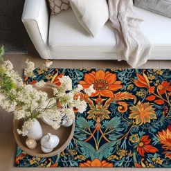 Blue Flower Area Rug Kitchen Mat Non-Slip Oil Proof Floor Mat Livingroom Rug Indoor Outdoor Mat Bedroom Decor Bathroom Mat Entrance Rug Door Mat Bird Tree of Life
