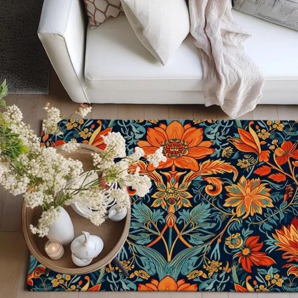 Blue Flower Area Rug Kitchen Mat Non-Slip Oil Proof Floor Mat Livingroom Rug Indoor Outdoor Mat Bedroom Decor Bathroom Mat Entrance Rug Door Mat Bird Tree of Life