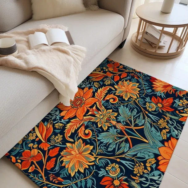 Blue Flower Area Rug Kitchen Mat Non-Slip Oil Proof Floor Mat Livingroom Rug Indoor Outdoor Mat Bedroom Decor Bathroom Mat Entrance Rug Door Mat Bird Tree of Life