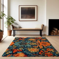 Blue Flower Area Rug Kitchen Mat Non-Slip Oil Proof Floor Mat Livingroom Rug Indoor Outdoor Mat Bedroom Decor Bathroom Mat Entrance Rug Door Mat Bird Tree of Life