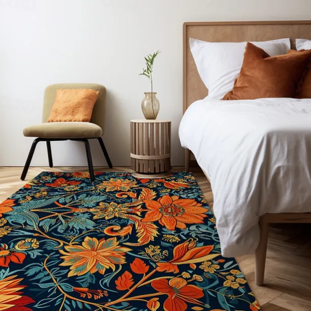 Blue Flower Area Rug Kitchen Mat Non-Slip Oil Proof Floor Mat Livingroom Rug Indoor Outdoor Mat Bedroom Decor Bathroom Mat Entrance Rug Door Mat Bird Tree of Life