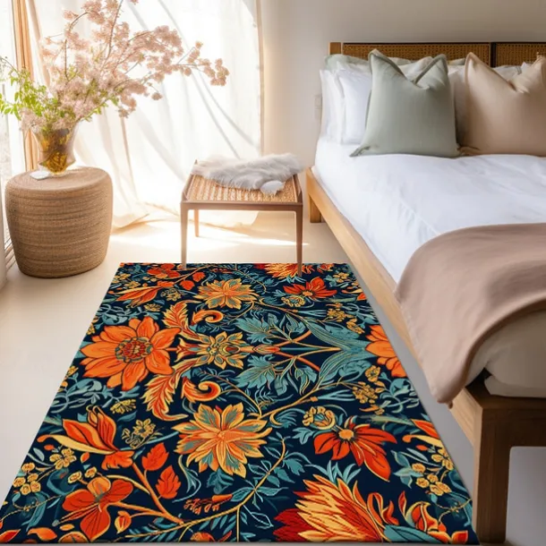 Blue Flower Area Rug Kitchen Mat Non-Slip Oil Proof Floor Mat Livingroom Rug Indoor Outdoor Mat Bedroom Decor Bathroom Mat Entrance Rug Door Mat Bird Tree of Life