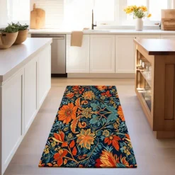 Blue Flower Area Rug Kitchen Mat Non-Slip Oil Proof Floor Mat Livingroom Rug Indoor Outdoor Mat Bedroom Decor Bathroom Mat Entrance Rug Door Mat Bird Tree of Life