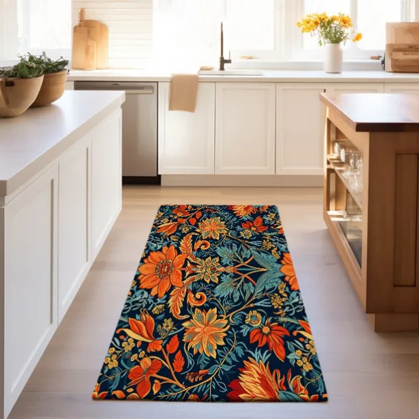 Blue Flower Area Rug Kitchen Mat Non-Slip Oil Proof Floor Mat Livingroom Rug Indoor Outdoor Mat Bedroom Decor Bathroom Mat Entrance Rug Door Mat Bird Tree of Life