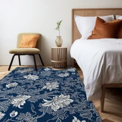 Blue Flower Area Rug Kitchen Mat Non-Slip Oil Proof Floor Mat Livingroom Rug Indoor Outdoor Mat Bedroom Decor Bathroom Mat Entrance Rug Door Mat Bird Tree of Life