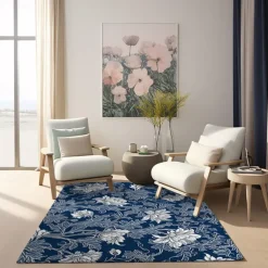 Blue Flower Area Rug Kitchen Mat Non-Slip Oil Proof Floor Mat Livingroom Rug Indoor Outdoor Mat Bedroom Decor Bathroom Mat Entrance Rug Door Mat Bird Tree of Life