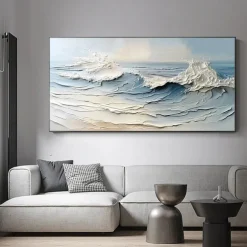 Blue Ocean Oil Painting handmade Contemporary Indigo Painting Abstract Sunrise Ocean Oil Painting on Canvas Large Custom Modern Textured Coastal Landscape Painting Living Room Home Wall Decor