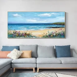Blue Ocean Oil Painting Handmade Contemporary Indigo Painting Large Sky Sea painting Art Ocean Sea Painting Home Decor Painting 3D Sea Abstract Oil Painting White Waves Texture Painting