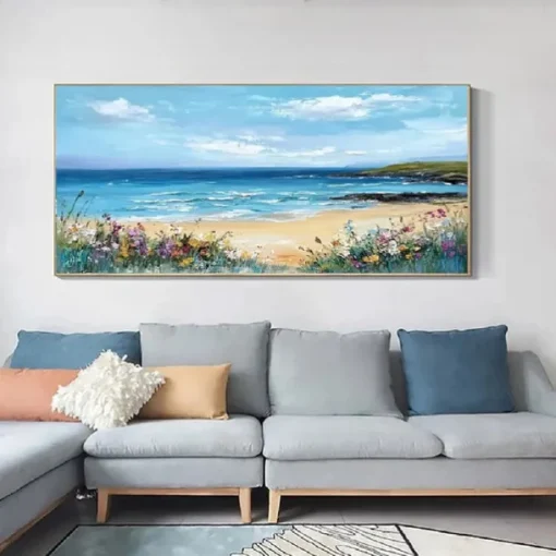 Blue Ocean Oil Painting Handmade Contemporary Indigo Painting Large Sky Sea painting Art Ocean Sea Painting Home Decor Painting 3D Sea Abstract Oil Painting White Waves Texture Painting