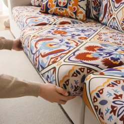 Bohemia Design Sofa Cover Stretch Sofa Seat Couch Cushion Slipcovers Boho Style, Anti-Slip Furniture Protector for Sectional 1/2/3/4 Seat Cover,L Shape Sofa Covers, Chaise Lounge Sofa Slipcover