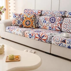 Bohemia Design Sofa Cover Stretch Sofa Seat Couch Cushion Slipcovers Boho Style, Anti-Slip Furniture Protector for Sectional 1/2/3/4 Seat Cover,L Shape Sofa Covers, Chaise Lounge Sofa Slipcover