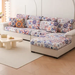 Bohemia Design Sofa Cover Stretch Sofa Seat Couch Cushion Slipcovers Boho Style, Anti-Slip Furniture Protector for Sectional 1/2/3/4 Seat Cover,L Shape Sofa Covers, Chaise Lounge Sofa Slipcover