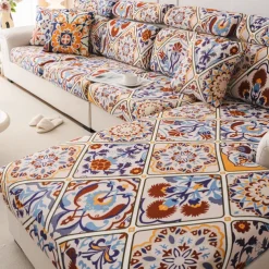 Bohemia Design Sofa Cover Stretch Sofa Seat Couch Cushion Slipcovers Boho Style, Anti-Slip Furniture Protector for Sectional 1/2/3/4 Seat Cover,L Shape Sofa Covers, Chaise Lounge Sofa Slipcover