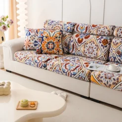 Bohemia Design Sofa Cover Stretch Sofa Seat Couch Cushion Slipcovers Boho Style, Anti-Slip Furniture Protector for Sectional 1/2/3/4 Seat Cover,L Shape Sofa Covers, Chaise Lounge Sofa Slipcover