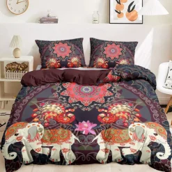Bohemian Duvet Cover Set 100% Cotton Soft and Breathable Bedding Featuring Elephant Paisely Prints Lightweight and Durable Quilt Cover Comfortable for All Seasons Easy to Care