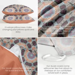 Bohemian Duvet Cover Set 100% Cotton Soft and Breathable Bedding Featuring Prints Lightweight and Durable Quilt Cover Comfortable for All Seasons Easy to Care