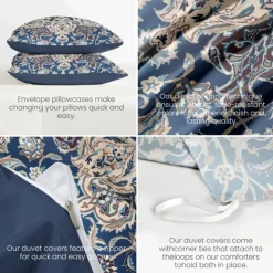 Bohemian Duvet Cover Set 100% Cotton Soft and Breathable Bedding Featuring Paisely Flowers Lightweight and Durable Quilt Cover Comfortable for All Seasons Easy to Care