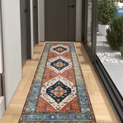Bohemian Rug Runner Carpet Entrance Mat for Household Use Short Plush Tpr Anti Slip Water Washed Bottom Long Strip Carpet Mat