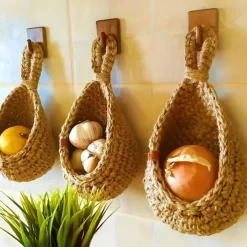 Bohemian Style Woven Wall Hanging Basket - Creative Teardrop Shape for Kitchen Storage of Fruits & Vegetables