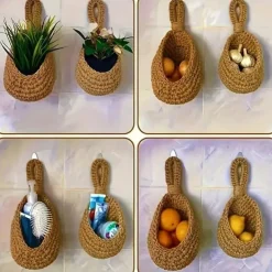 Bohemian Style Woven Wall Hanging Basket - Creative Teardrop Shape for Kitchen Storage of Fruits & Vegetables
