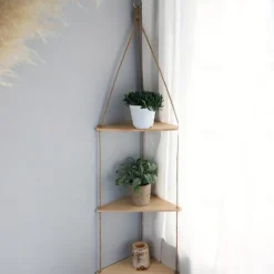 Bohemian Wall Hanging Decorative Shelf - Wooden Beads, Cotton Rope & Plants Candle Storage Rack for Home Decor